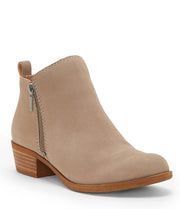 Lucky Brand Basel Chincilla Nude Nubuck Zip Suede Block Heel Booties