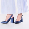 Shellys London Chester Blue Leather Sling-Back Single Sole Retro Dress Pumps