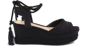 Schutz mabel black canvas platform wedge tie up pumps espadrille sandal