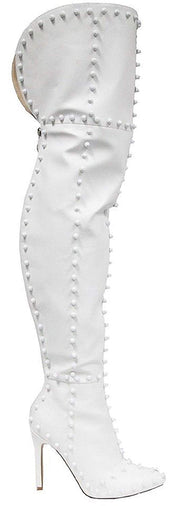 Cape Robbin Mini-33 Winter White Women's Pointed Toe Studded Spike Designer Boot