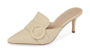 Charles David Nude Buckled Vamp Low Heel Pointy Toe Everyday Mule Pump