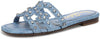 Sam Edelman Bay Light Denim Blue Jewel Round Open Toe Slip On Leather Sandals