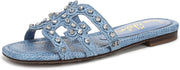 Sam Edelman Bay Light Denim Blue Jewel Round Open Toe Slip On Leather Sandals
