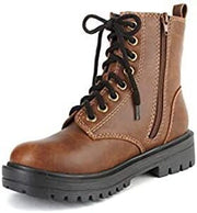 Soda Firm Whiskey Lace Up Rounded Toe Chunky Platform Combat Ankle Wide Boots