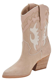 Dolce Vita Landen Dune Suede Pull On Stacked Block Heel Western Ankle Boots