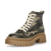 Steve Madden Sabri Lace-Up Chunky Heeled Platform Combat Ankle Boots CAMO CANVAS