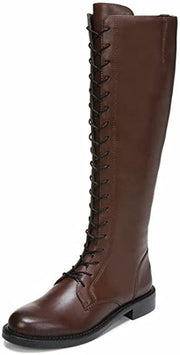 Sam Edelman Nance Terazzo Brown Burnished Leather Lace Up Knee High Riding Boot