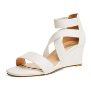 Dream Pairs Innis-1 White Fashion Open Toe Elastic Ankle Strap Low Wedge Sandals