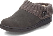 Clarks Grey Gold Suede Leather Knitted Collar Plush Faux Fur Lining Clog Slipper