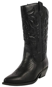 Soda Reno Western Cowboy Pointed Toe Knee High Pull On Tabs Boots Black Pu Size (6.5)