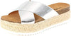 Soda Coky Silver Espadrille Open Toe Platform Flatform Wedge Mule Sandals Women
