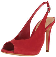 Schutz Mollyna Scarlet Red Suede Open Peep Toe Slingback High Heel Pump