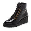 Cecelia New York Geraldine Black Patent Leather Wedge Lace Up Buckle Ankle Boots