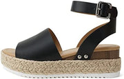 Soda Topics Black Pu Espadrille Platform Ankle Strap Studded Platform Sandals