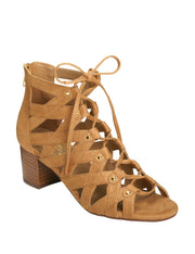 Aerosoles Tan Stacked Heel Strappy Gladiator Cutouts Lace Up Fashion Sandals