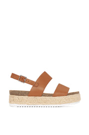 KAZO Tan Espadrilles Trim Rubber Sole Casual Ankle Strap Flatform Wedge Sandals