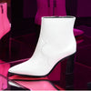 Schutz Maren Pearl White Leather Pointed Toe Block Heel Dress Bootie Boots