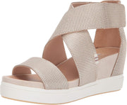 Dr. Scholl's Scout Gold Metallic Leather Pull On Open Toe Wedge Heel Sandals