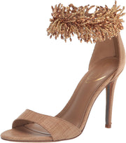 Sam Edelman Gillie Buff Tan Open Toe Ankle Strap Beaded Stiletto Heeled Sandals