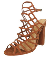 Schutz Jaden Brown Dress Sandal Saddle Cut-Out Block Heel Strappy Fashion Pumps