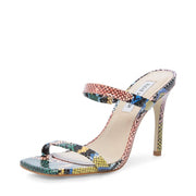 Steve Madden Michelle Heeled Sandal Multi Snake Open Toe Square High Heel Mules