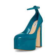 Steve Madden Platform Pump Skyrise Teal Patent Block Heel Toe Ankle Strap Pumps