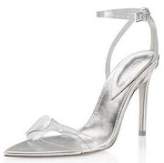 Schutz Elyda Metallic Crystal Embellished Buckle Ankle Stiletto Heeled Sandals