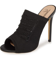 Lauren Lorraine Marcia Black Glitter Formal Mule Peep Toe Stiletto Heeled Sandal