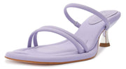 Schutz Agatha Mid Purple Open Square Toe Slip On Slim Leather Straps Heel Sandal