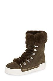 Cecelia New York Seymore Brown Olive Weather Sneaker Fur Lace Up Fashion Boots