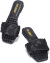 Cape Robbin Deja Woven Mules Slip On Flat Squared Open Toe Slides Sandals Black