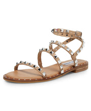 Steve Madden Travel Tan Leather Strappy Open Toe Embellished Flat Sandals