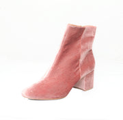 Schutz Lupe Pale Cherry Pink Velvet Squared Toe Block Heeled Retro Ankle Booties