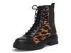 Vince Camuto Bestenda Black Leopard Leather Lace Up Moto Lug Sole Combat Boots
