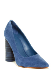 Pour La Victoire Cece Ocean Blue Suede Chunky High Heel Pointed Toe Dress Pump