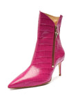 Schutz Van Pink Leather Bootie Pointed Toe Crocodile Stiletto Heel Ankle Boots