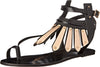 Ivy Kirzhner Soleil Black Leather Fashion Ankle Strap Thong Flat Gold Sandals