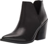 Steve Madden Women's Alyse Side cut Leather Bootie Black Block Heel Pointy Boots