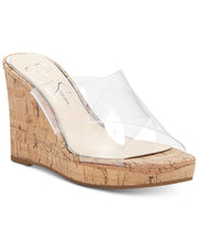Jessica Simpson Seena Clear Transparent Cork Wedge Open Toe Mule Sandals