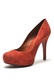 Schutz Sayuri Tabasco Orange Suede Platform High Heel Round Toe Pumps