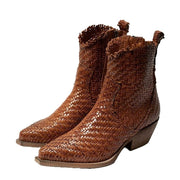 Sam Edelman Blair Cuoio Stacked Heel Pointed Toe Leather Woven Western Boots