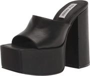 Steve Madden Trixie Black Leather Block Leather Squared Open Toe Heeled Sandals