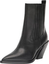 Sam Edelman Mandey Black Leather Pointed Toe Block Heeled Pull On Ankle Boots