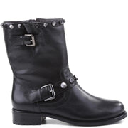 Schutz Women's Nolan Black Leather Moto Boot with studded detailing