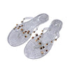 Women's Studded Bow Jelly Flat Flip Flops Fashion Comfort Open Round Toe Slip On Thong Slipper Sandals With Rivets for Summer Outdoor Beach Pool