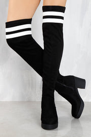 LFL by Lust For Life Sleek Black/White Over The Knee Stretchy Suede Boots