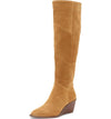 1.State Kern Marigold Tan Suede Knee High Low Wedge Pointed Toe Dress Boots