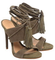 Schutz JINX Tasseled Rope Mule Sandal, Eucaliptus Olive Green Open Toe Sandals