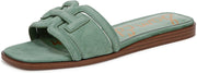 Sam Edelman Irina Green Garden Leather Squared Open Toe Flat Slides Sandals