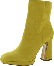 Sam Edelman Jaye Yellow Suede Block Heeled Squared Toe Platform Ankle Boots